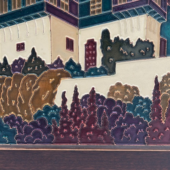 Vintage Handmade Greek Aethra Enameled Copper Wall Hanging with Wooden Frame - Picture 4 of 11